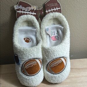 Football Themed Memory Foam Fuzzy Slippers with 2 pairs of socks